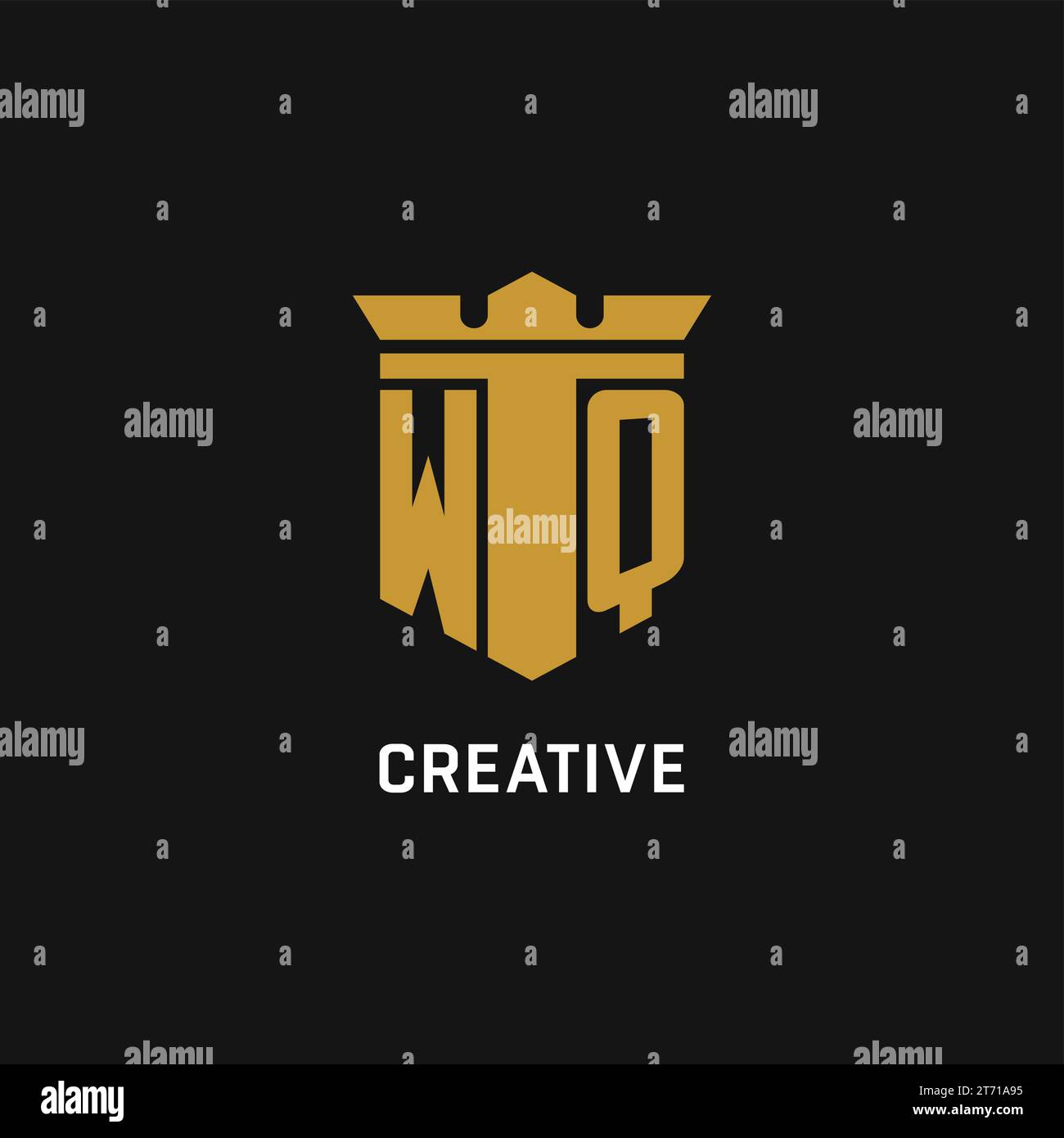 WQ initial logo with shield and crown style design ideas Stock Vector