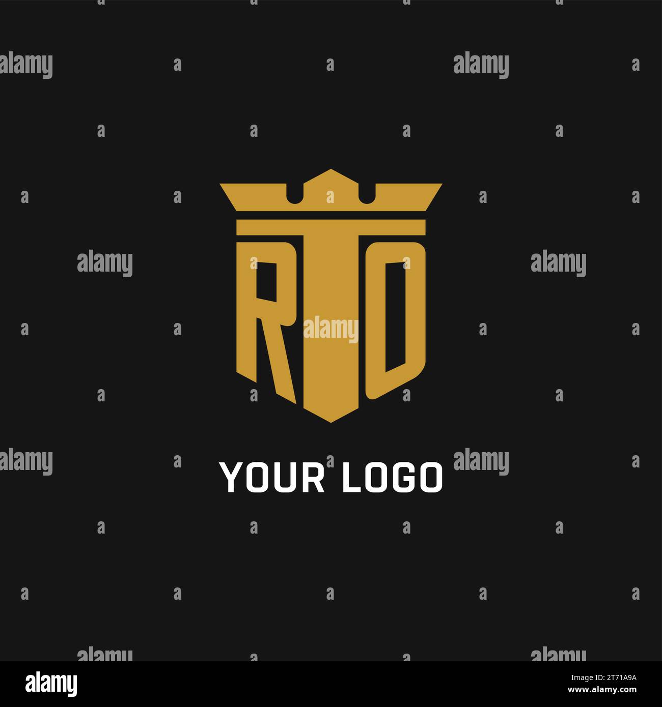 RO initial logo with shield and crown style design ideas Stock Vector