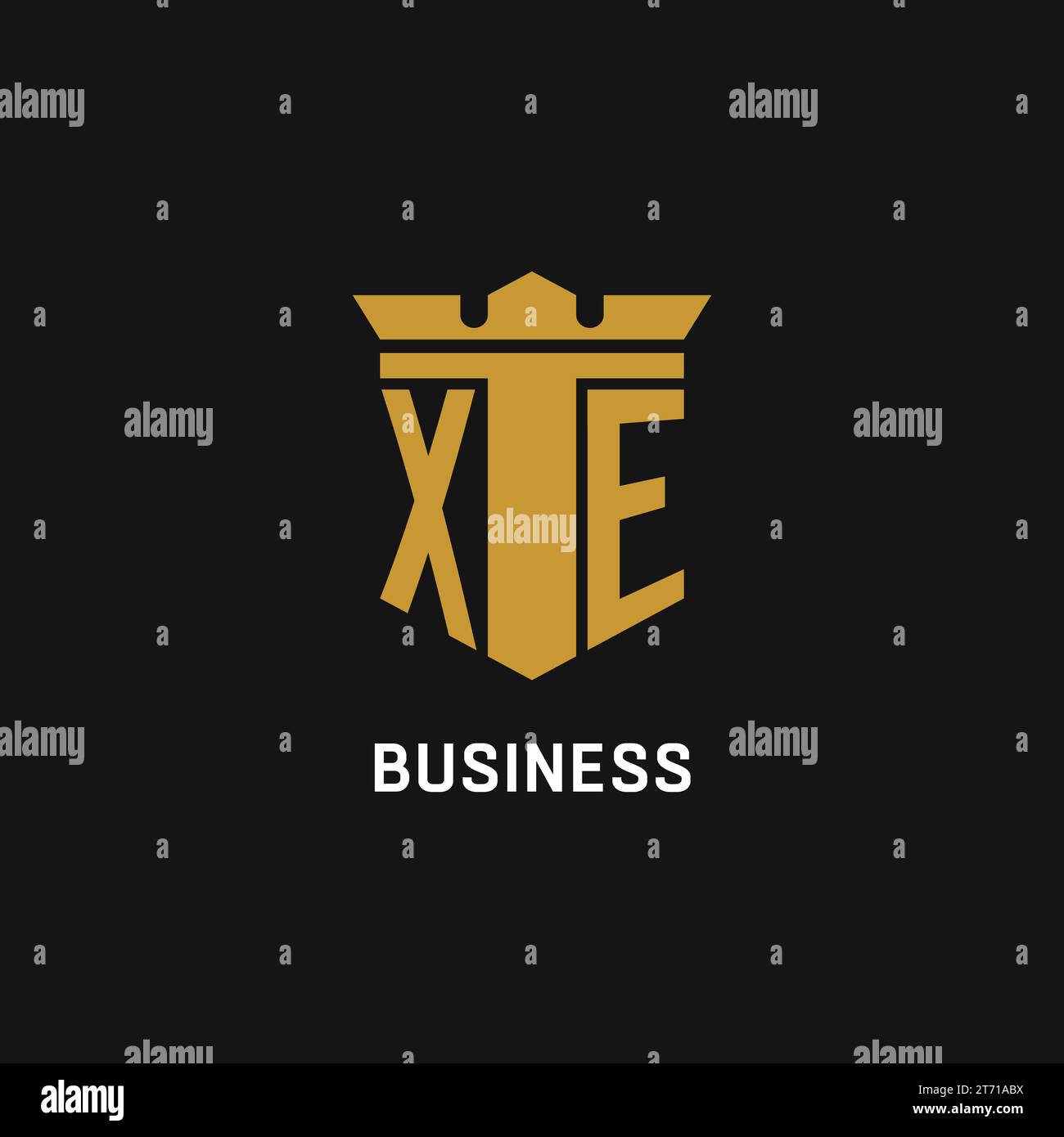 XE initial logo with shield and crown style design ideas Stock Vector