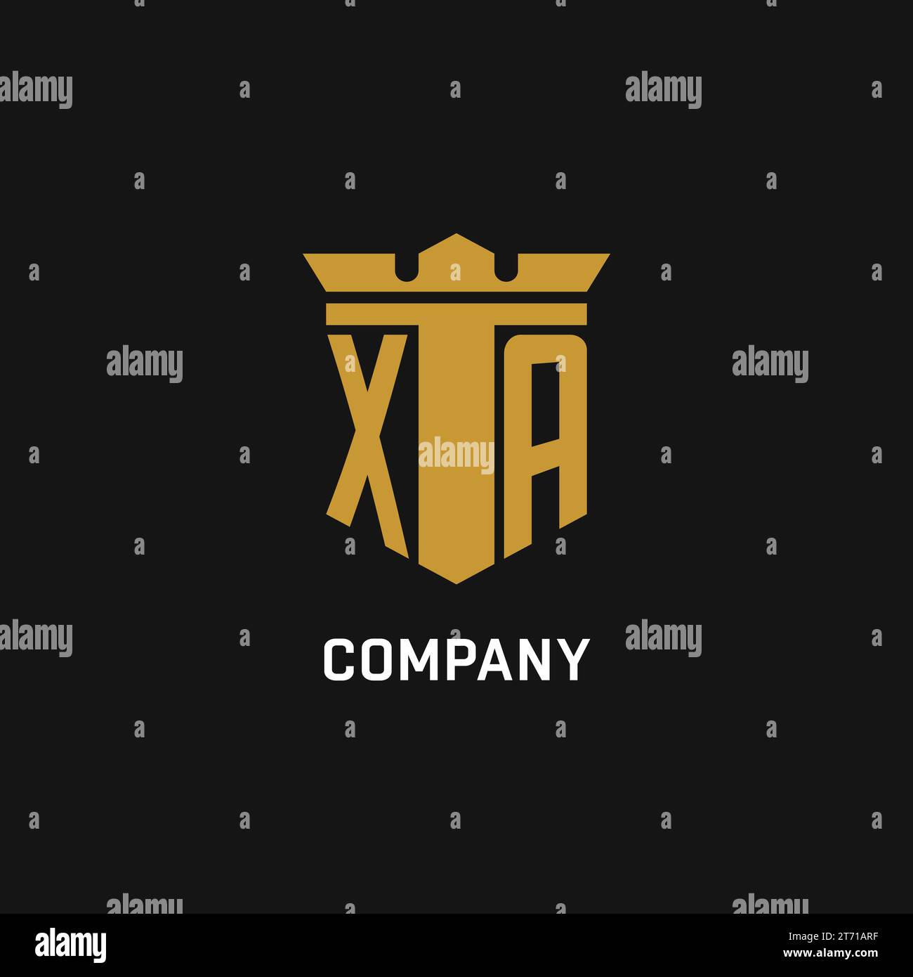 XA initial logo with shield and crown style design ideas Stock Vector