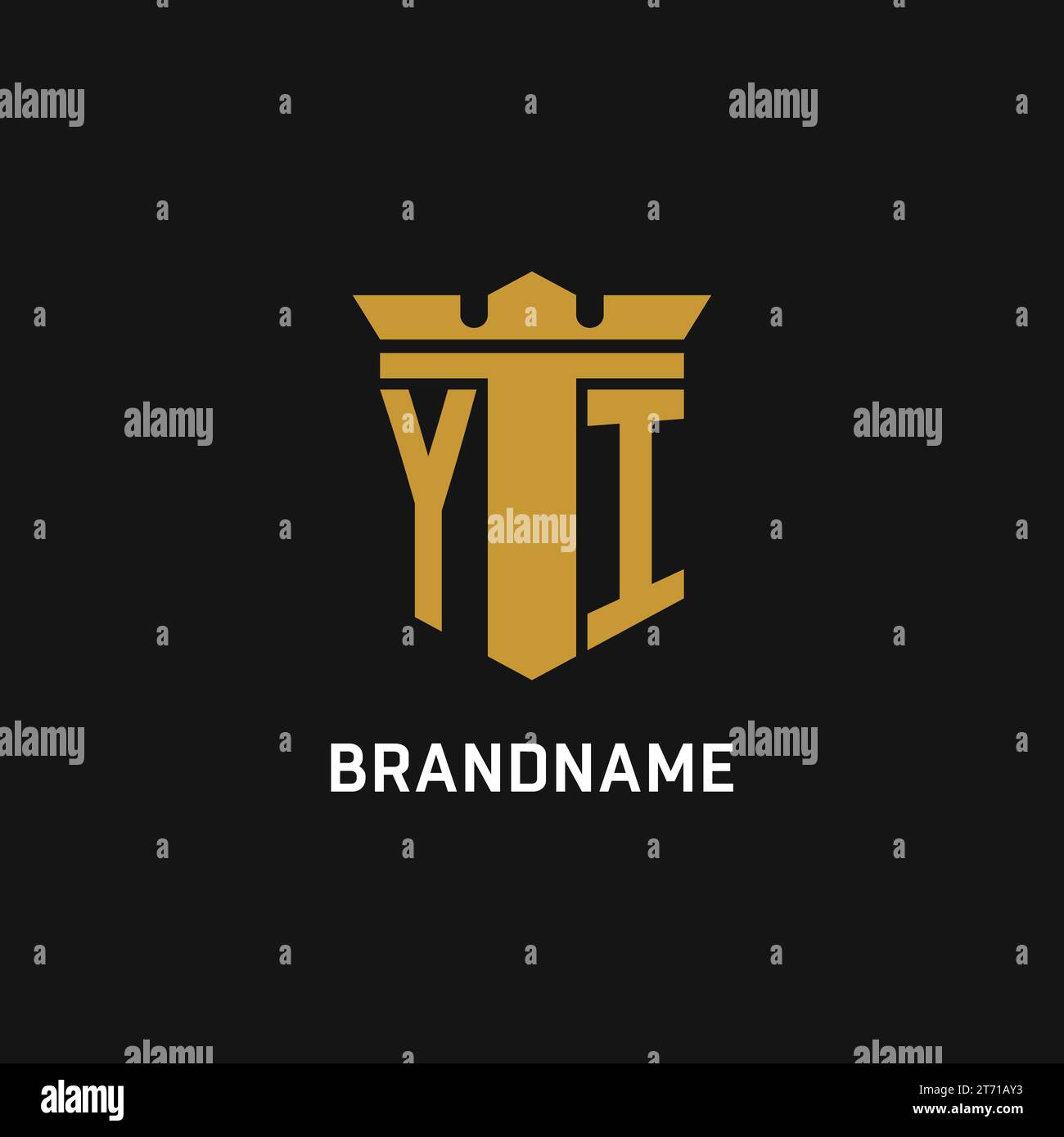 YI initial logo with shield and crown style design ideas Stock Vector