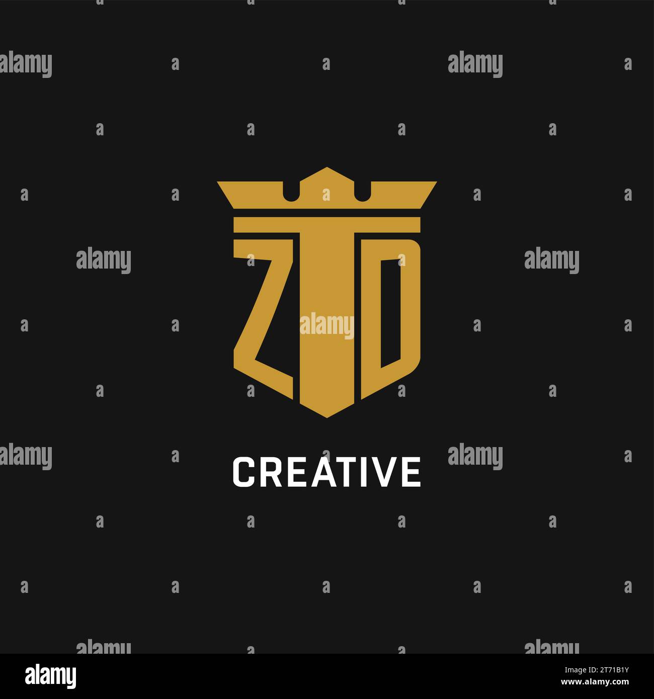 ZD initial logo with shield and crown style design ideas Stock Vector