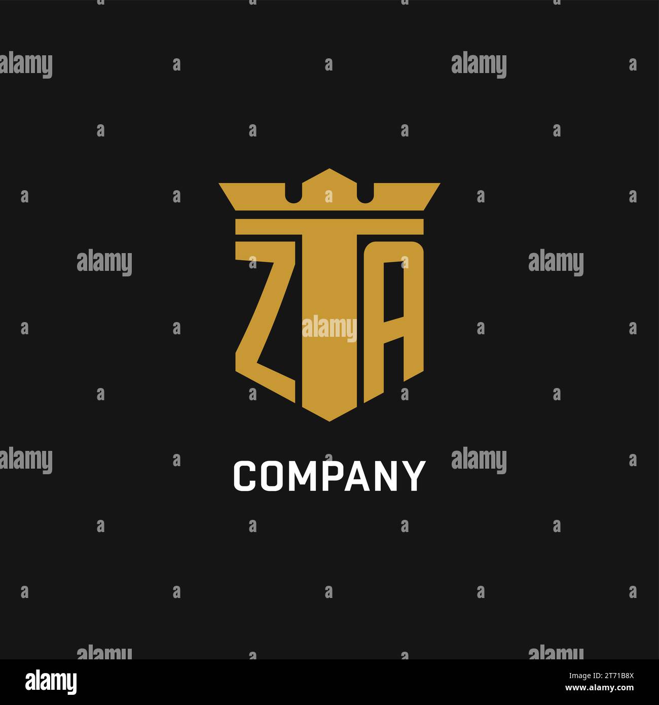 ZA initial logo with shield and crown style design ideas Stock Vector