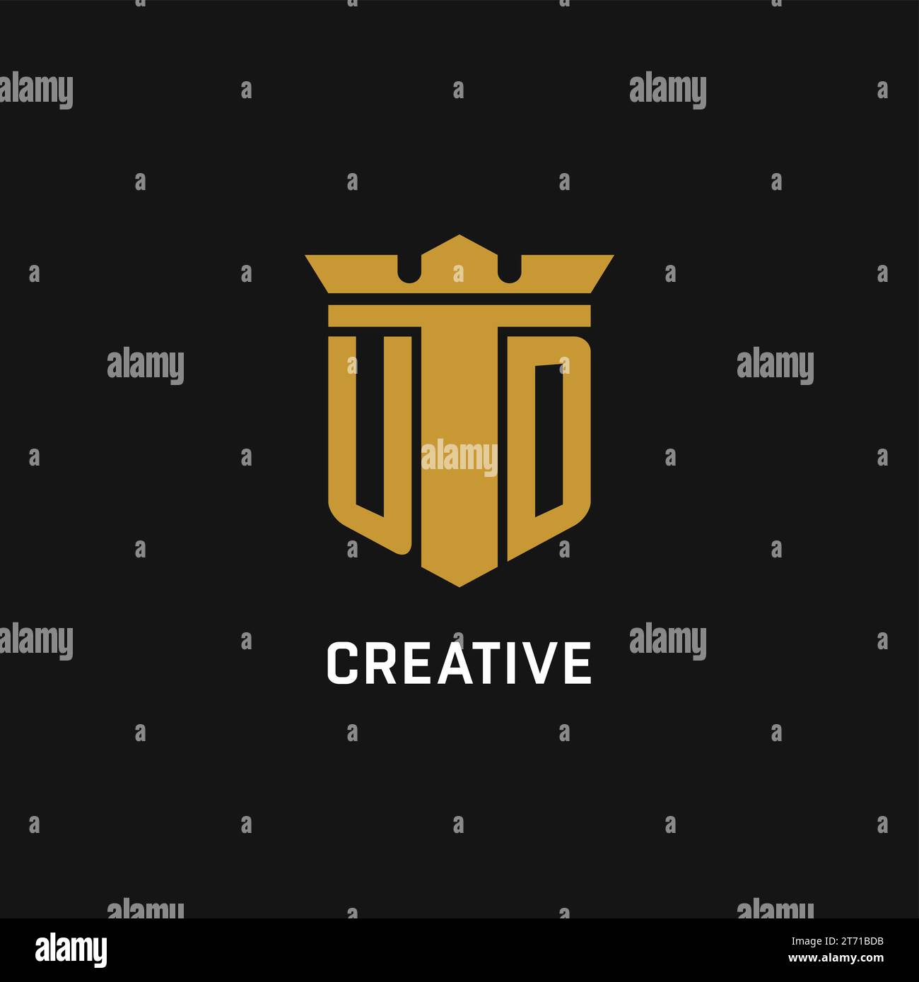 UD initial logo with shield and crown style design ideas Stock Vector