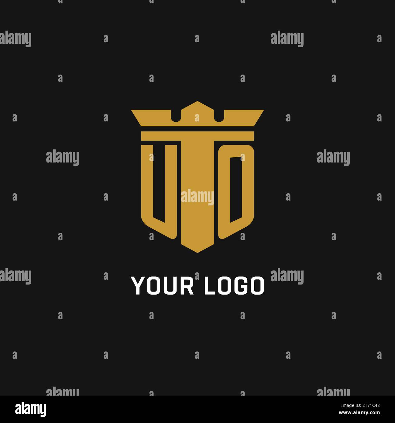 UO initial logo with shield and crown style design ideas Stock Vector