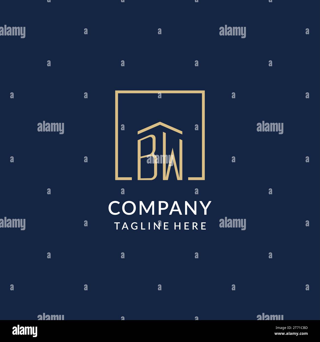 Initial BW square lines logo, modern and luxury real estate logo design