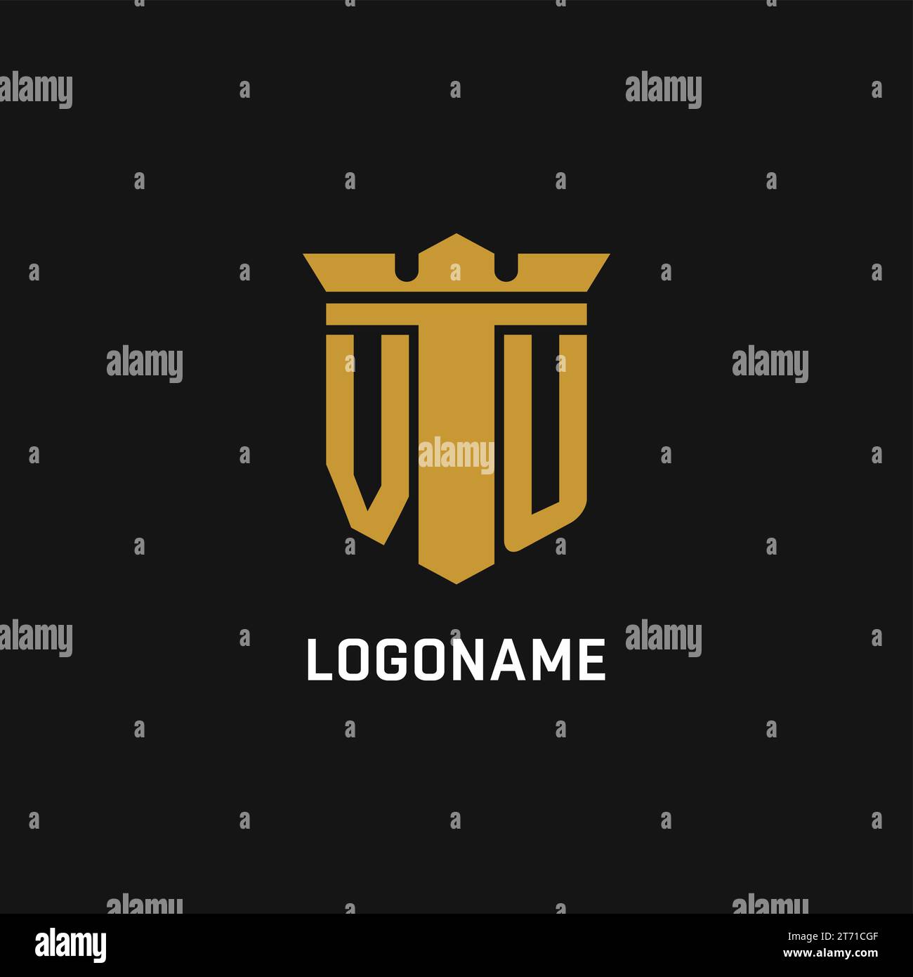 VU initial logo with shield and crown style design ideas Stock Vector