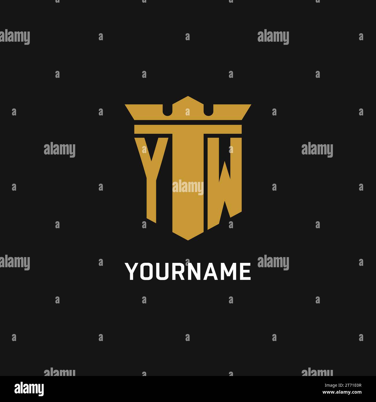 YW initial logo with shield and crown style design ideas Stock Vector