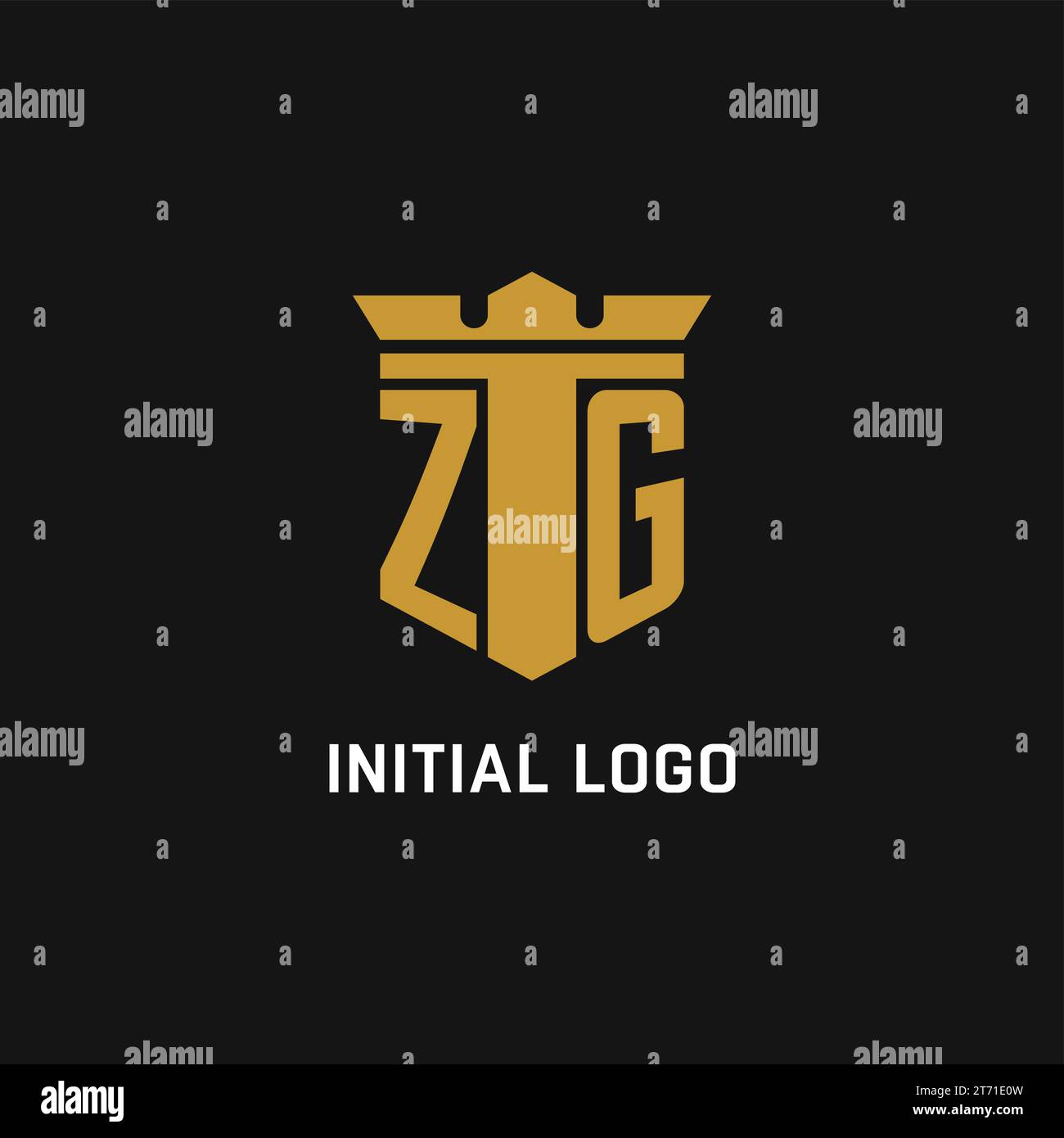 ZG initial logo with shield and crown style design ideas Stock Vector