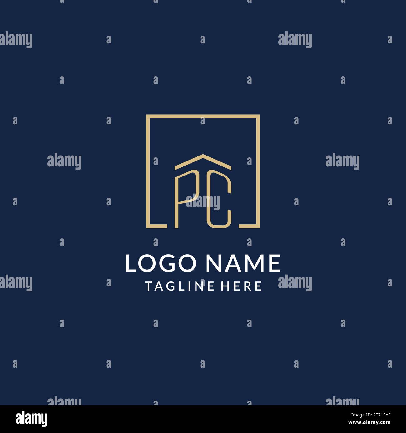 Initial PC square lines logo, modern and luxury real estate logo design ...