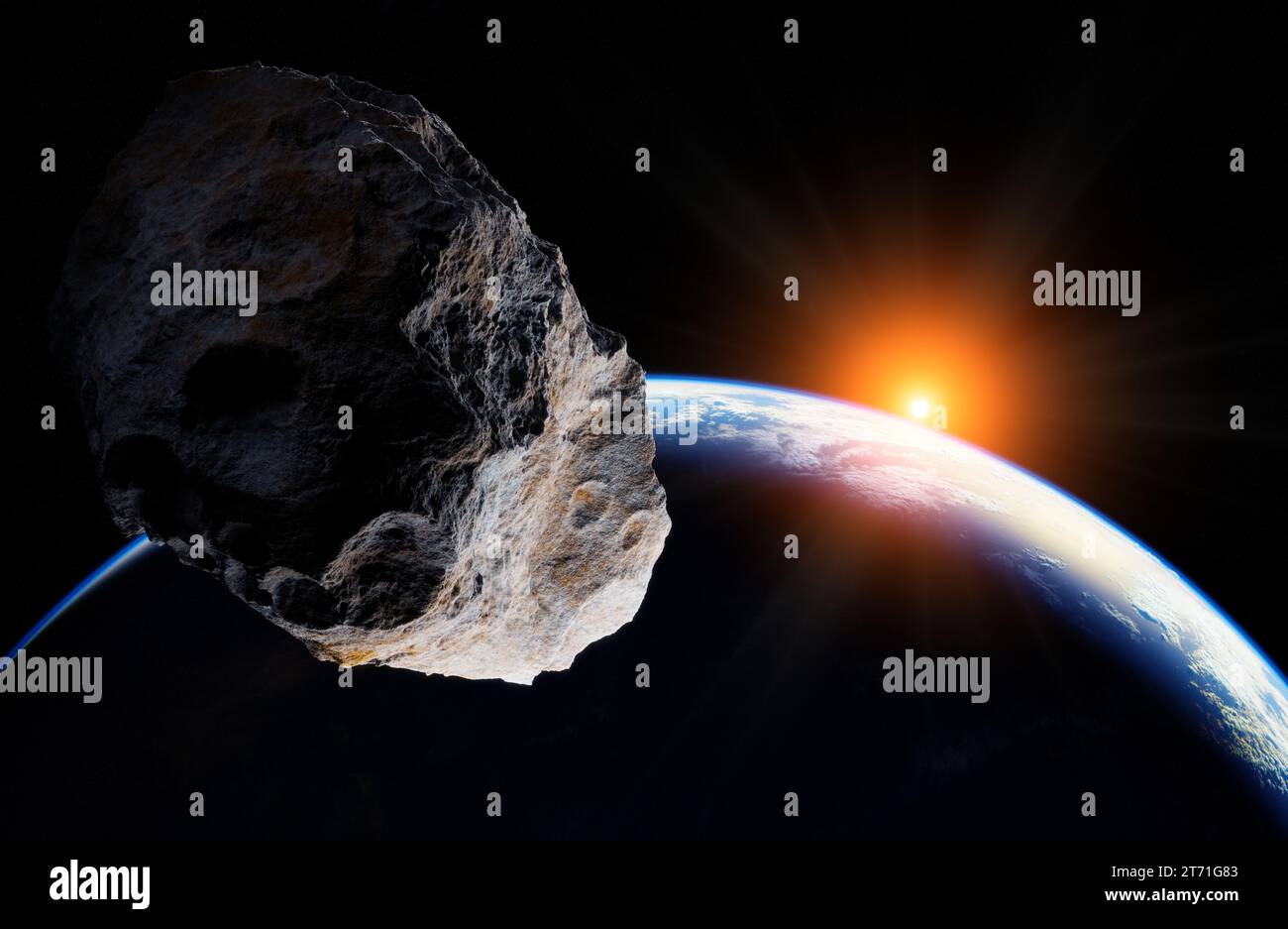 Blue Earth and asteroids in the space. View of planet Earth from space ...