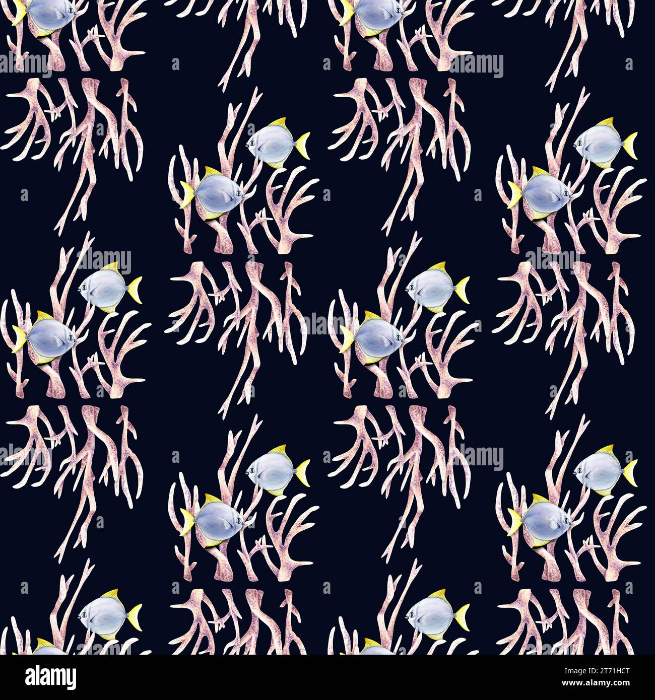 Seamless pattern with composition with corals and exotic fishes ...