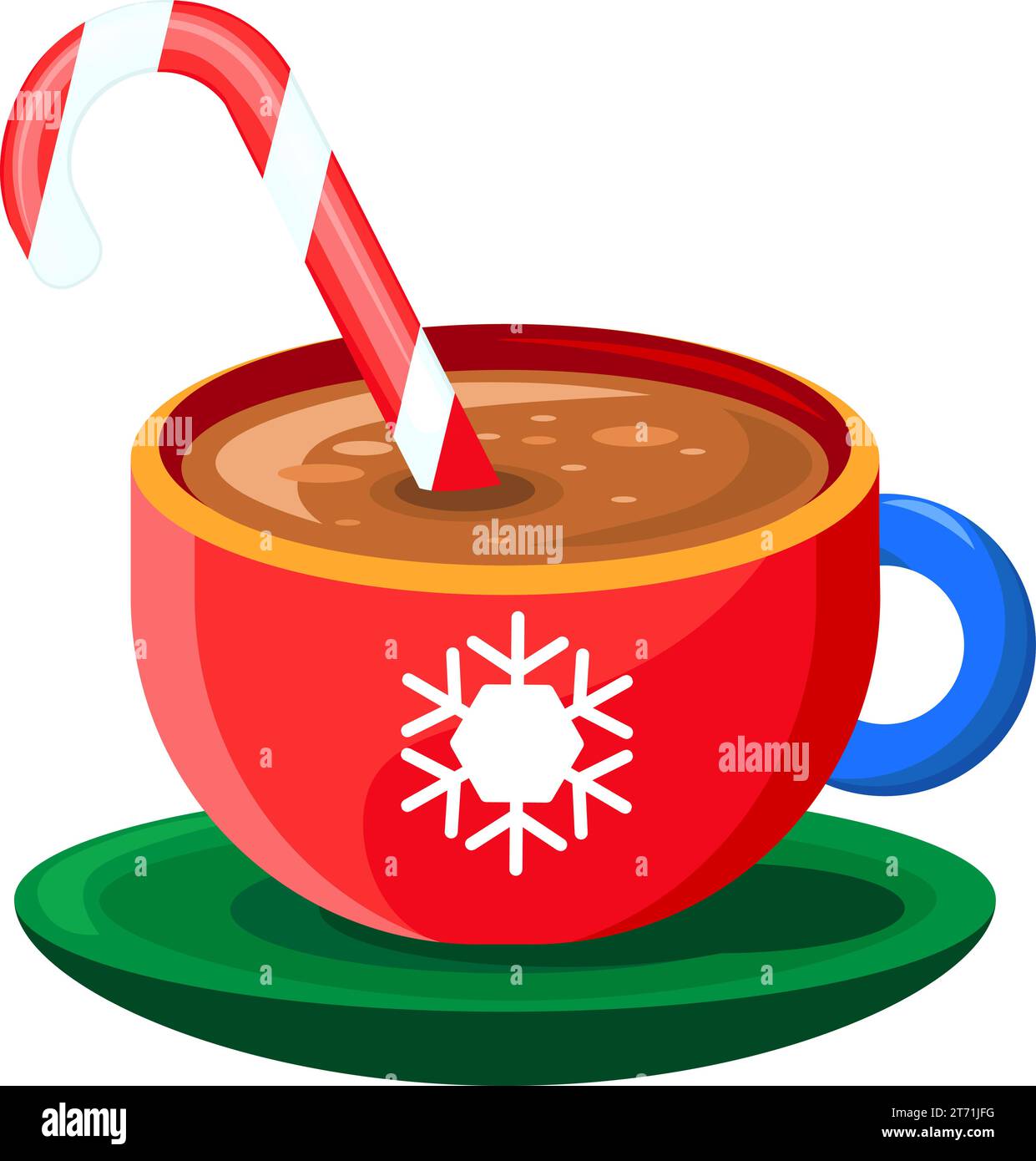 Christmas ceramic hot cocoa mug. Xmas coffee cup in cartoon style. Festive New Year vector icon isolated on white background for decoration of holiday Stock Vector