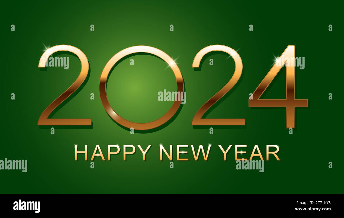 Happy new year 2024 greeting card design. Vector illustration on green background. Stock Vector