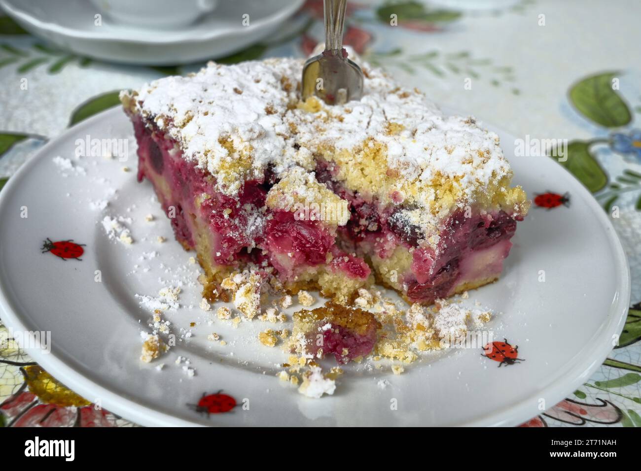 Kirschkuchen mit Streuseln und Puderzucker Stock Photo - Alamy