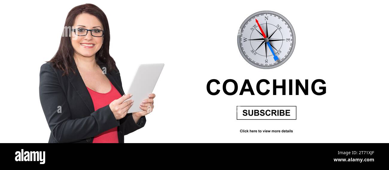 Woman using digital tablet with coaching concept on background Stock Photo