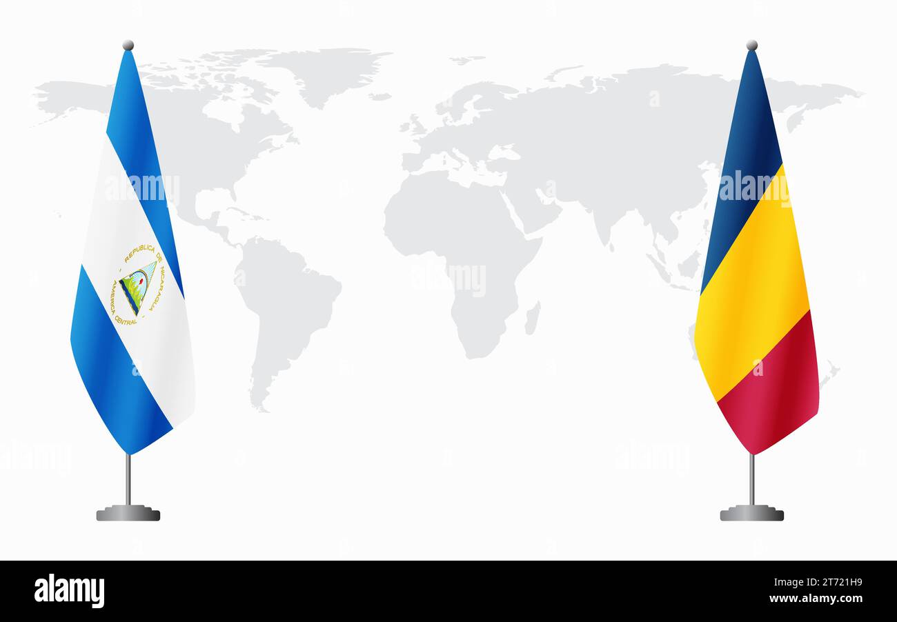 Nicaragua and Chad flags for official meeting against background of world map. Stock Vector