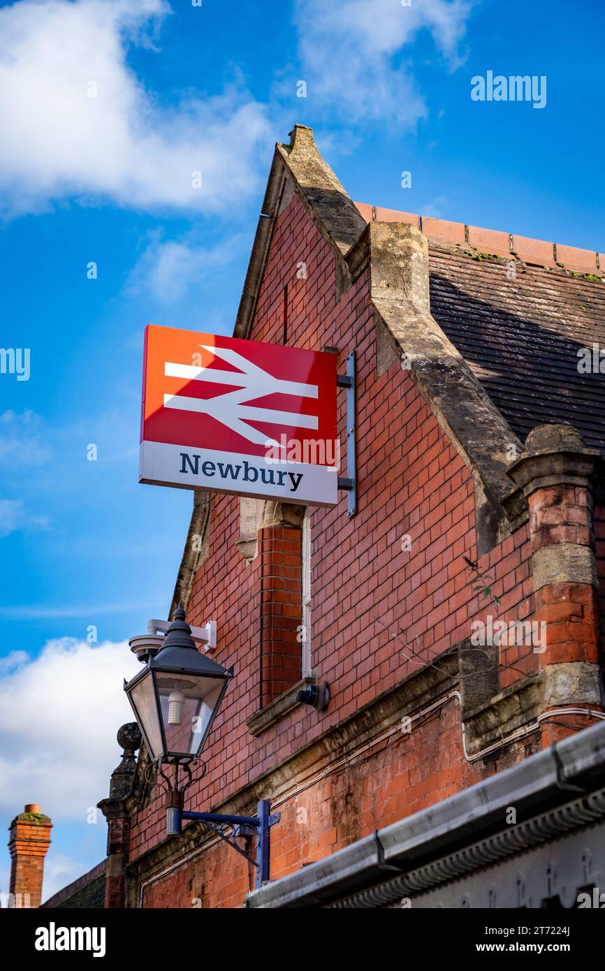 Newbury Train Station Sign Close Up Portrait Stock Photo Alamy