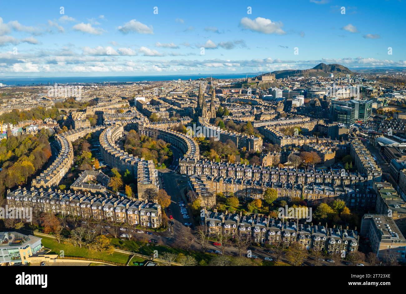 View of Aerial view in autumn of streets and housing in the West End of ...