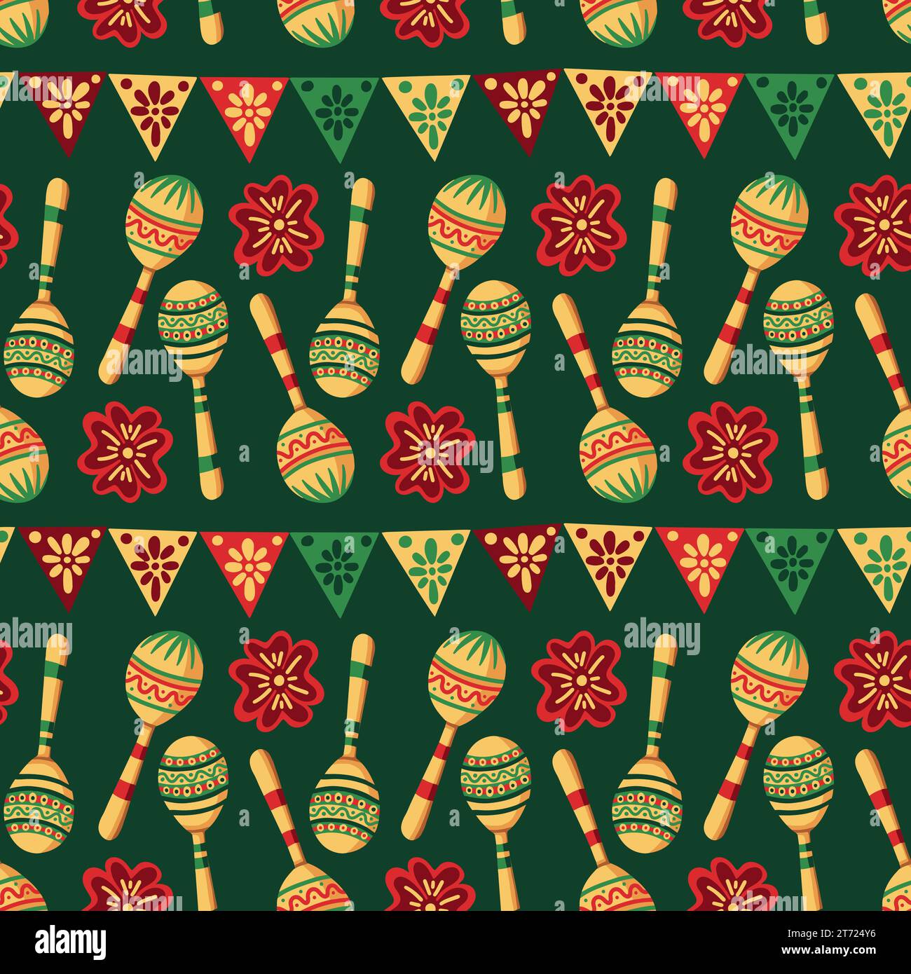 Mexican Maraca Festive Seamless Pattern on Black Background Stock Vector