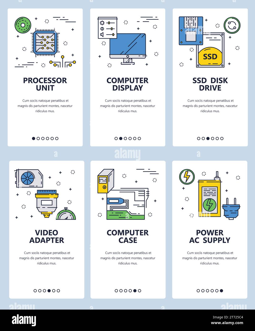 Vector web site linear art onboarding screens template. Chip, hardware Vector web site linear art onboarding screens template. Chip, hardware