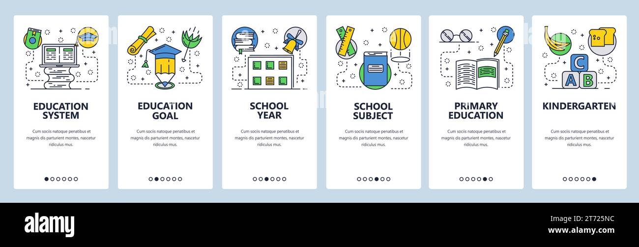Web site onboarding screens. School education system, primary school ...