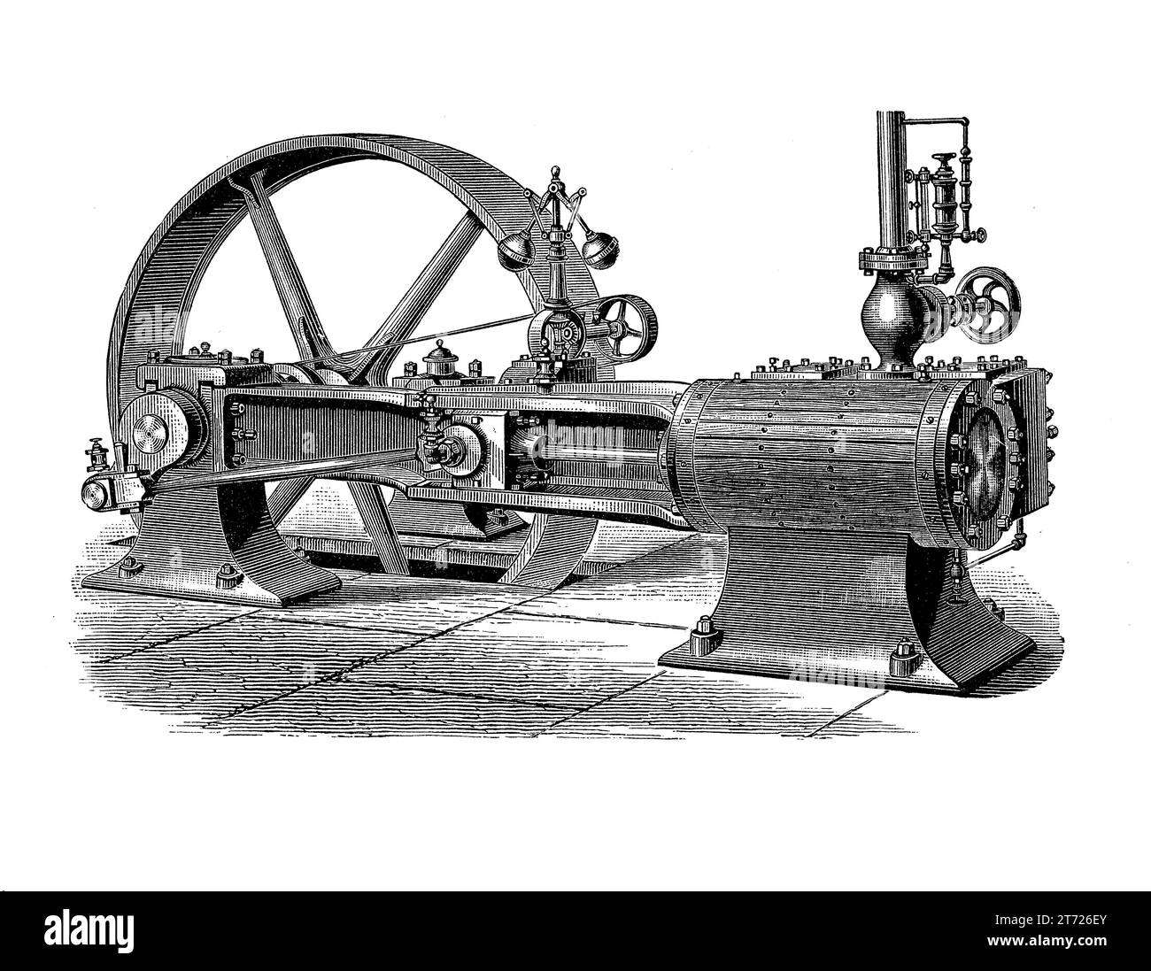 Stationary steam engine to power the factories in the transition of human economy towards more efficient and stable manufacturing processes (18th-19th century) Stock Photo