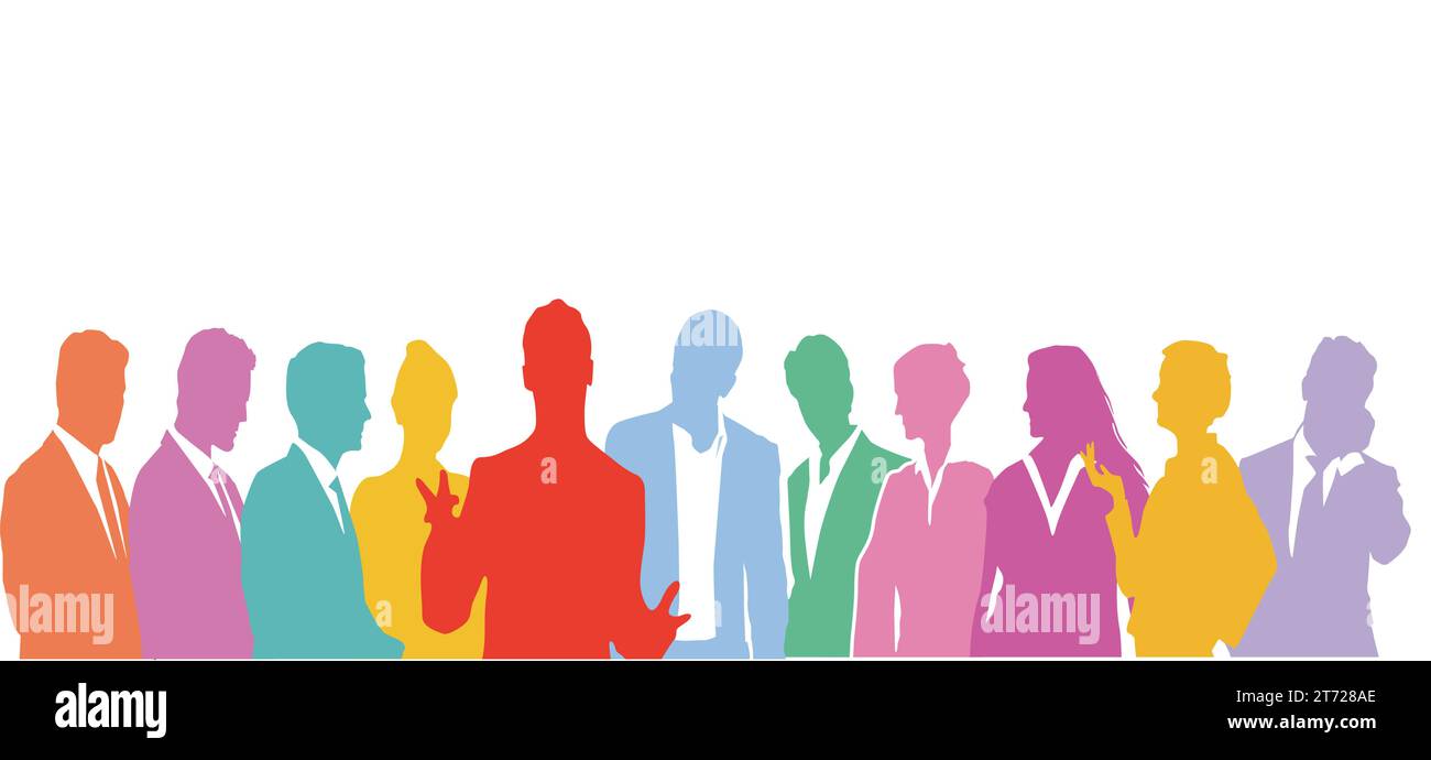Group of business people in discussion, isolated on white background