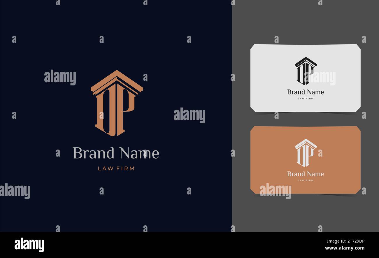 pillar logo letter DP with business card vector illustration template. Stock Vector