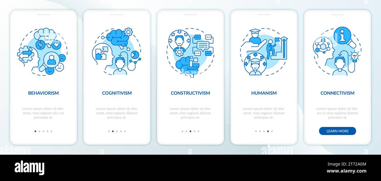 Walkthrough learning theories with blue icons Stock Vector
