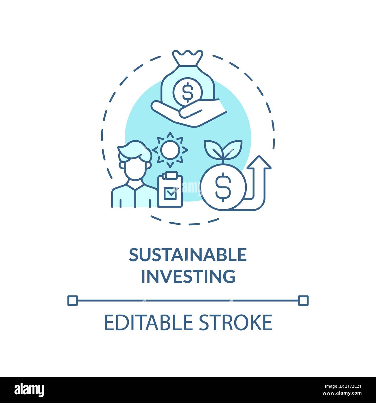 Thin linear blue icon sustainable investing concept Stock Vector