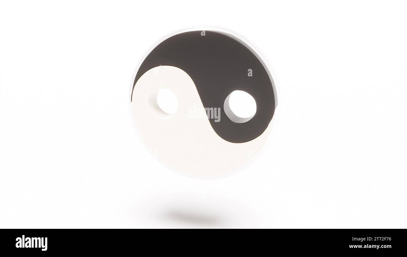 Yin yang sign rotate on white back intro 3d render Stock Photo