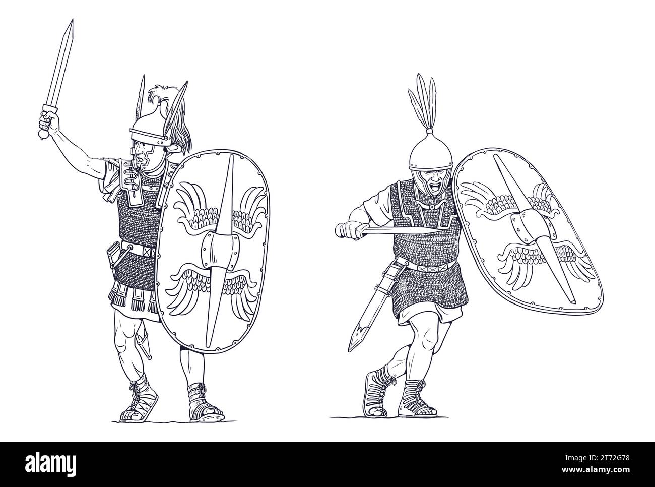 Roman legionnaires in battle. Punic Wars. Historical drawing with antiques soldiers. Stock Photo