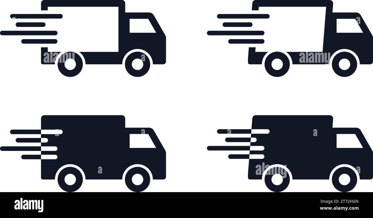 Professional Moving Services for Relocations Symbols and Moving transportation Services Van Vector Icon Illustration Set Stock Vector