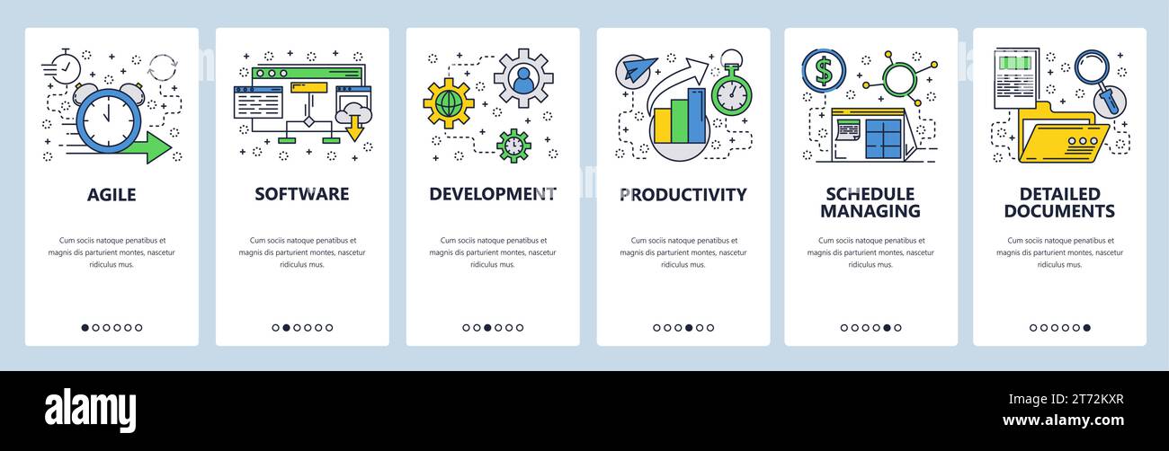 Web site onboarding screens. Software development and team management ...