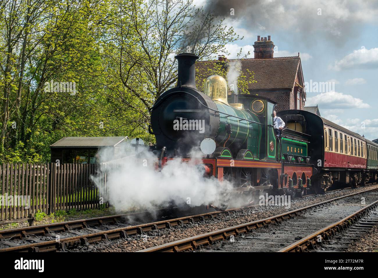 Engine 65,Departing Sheffield Park,Station,Bluebell Railway,Sussex Stock Photo
