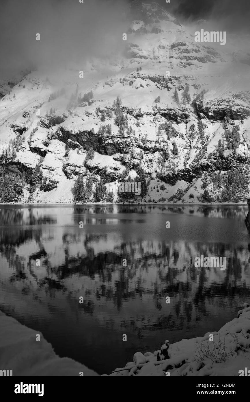 Swiss alps snow capped mountains Black and White Stock Photos & Images ...
