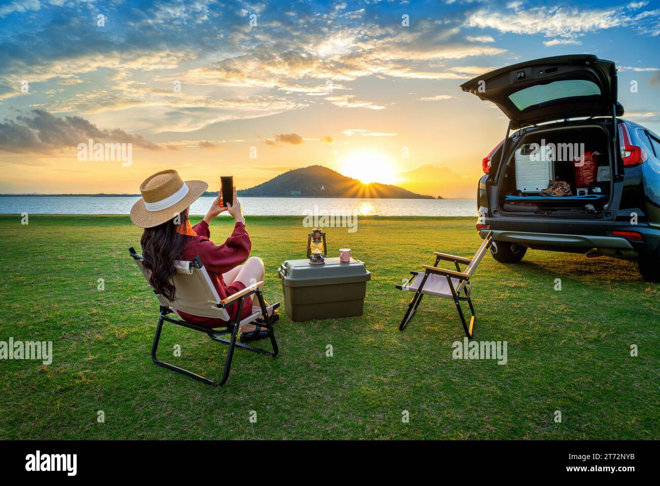 Tourist enjoying at the lake in Pa Sak Jolasid dam, Lopburi, Thailand. Stock Photo