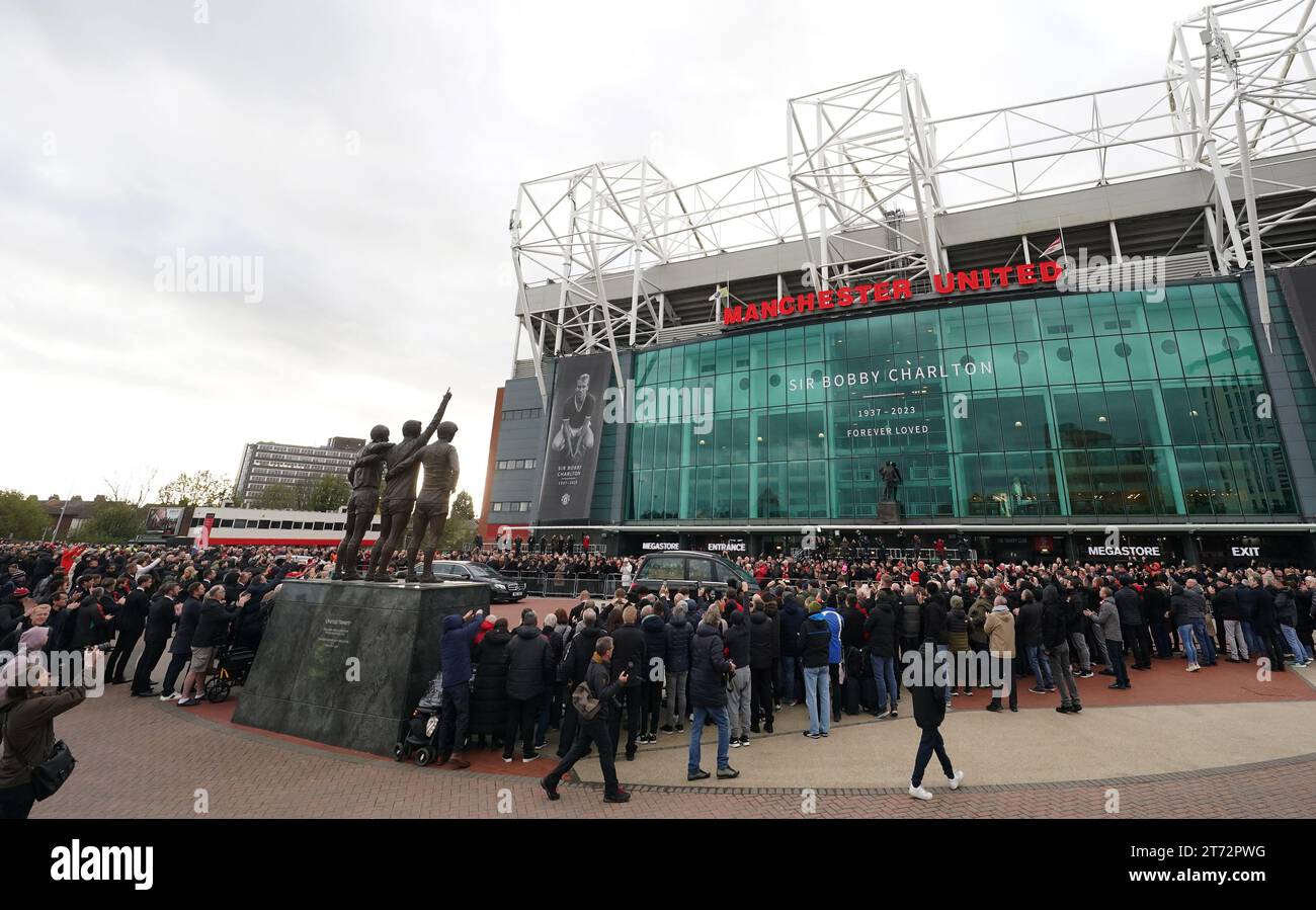 Processional Trafford The funeral procession arrives outside Old Trafford in Manchester ahead ...