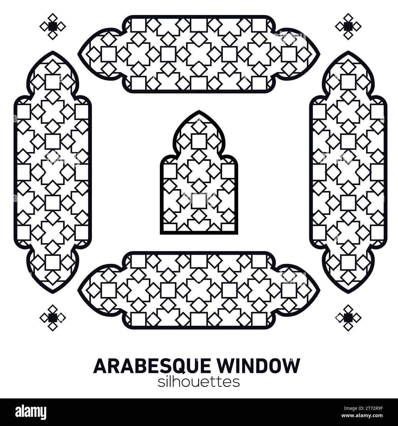 Arabesque window silhouettes. Vector symbol traditional islamic arches. Arabic traditional architecture. Ramadan Kareem design element. Stock Vector