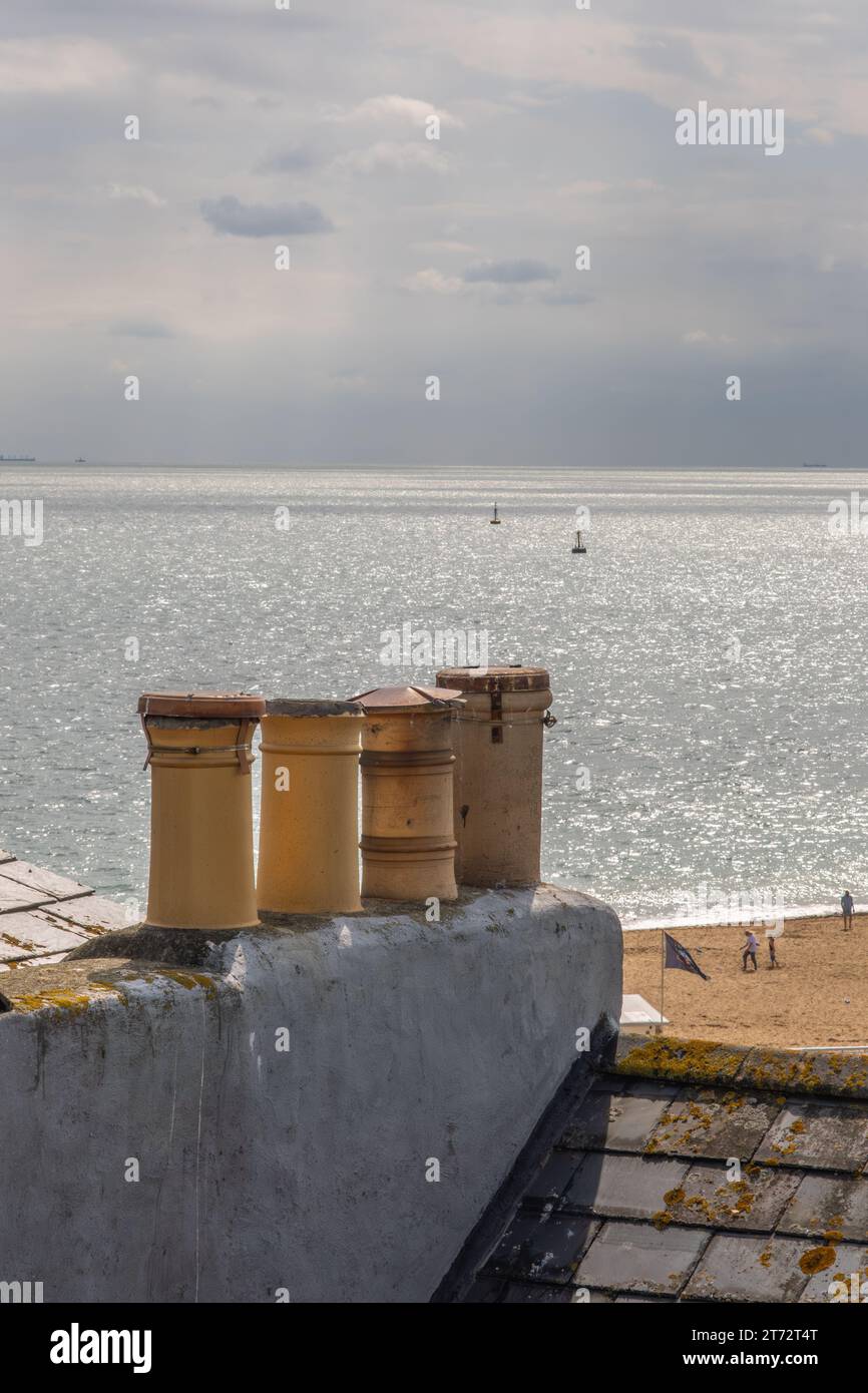 A view of the sea above the rooftops of Ramsgate Stock Photo