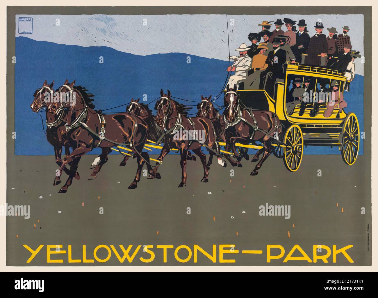 Yellowstone-Park by Ludwig Hohlwein (1874-1949). Poster published in 1910 in Germany. Stock Photo