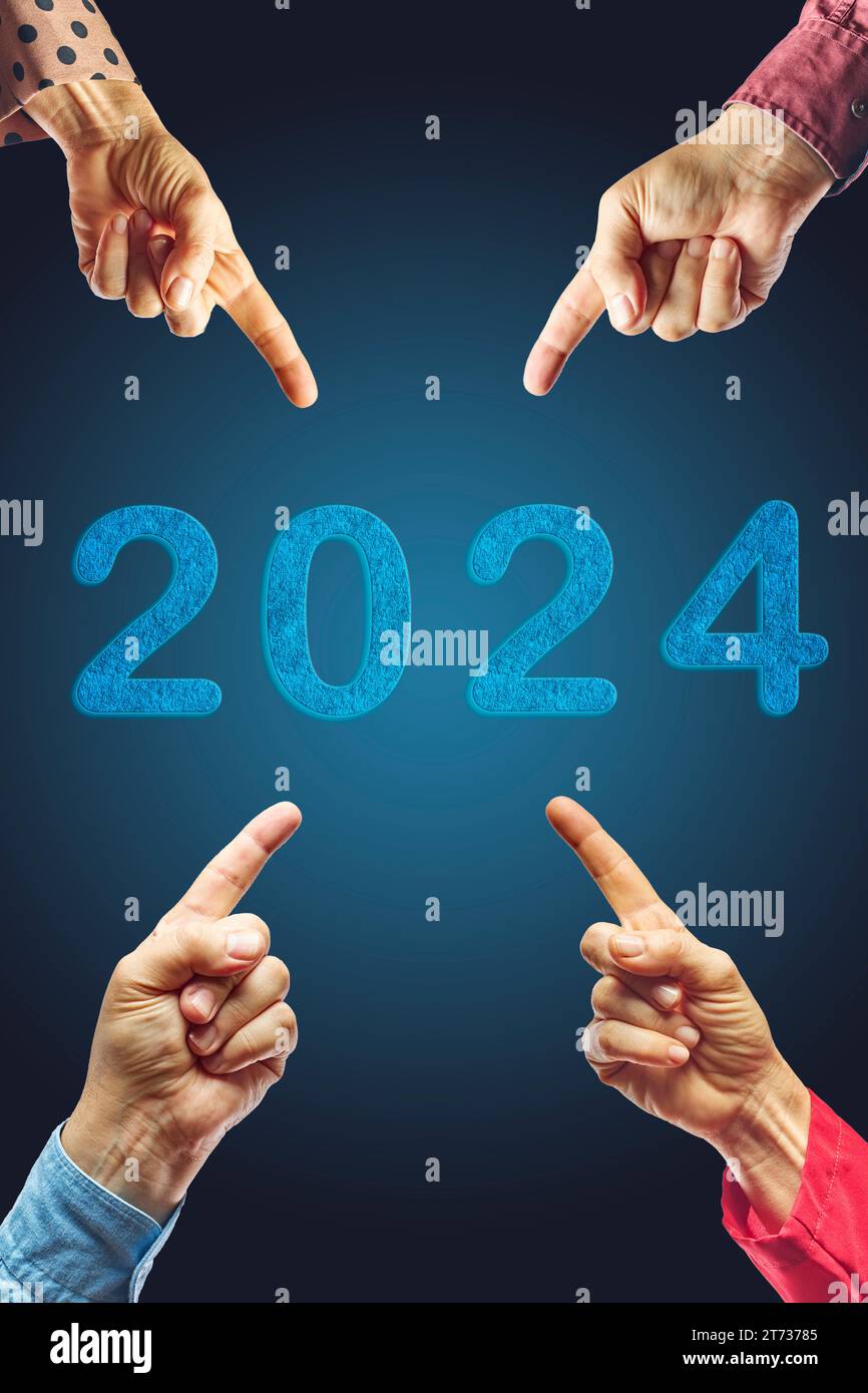 2024 People Pointing To The Number 2024 On Blue Background Happy New   2024 People Pointing To The Number 2024 On Blue Background Happy New Year Greeting Card 2T73785 