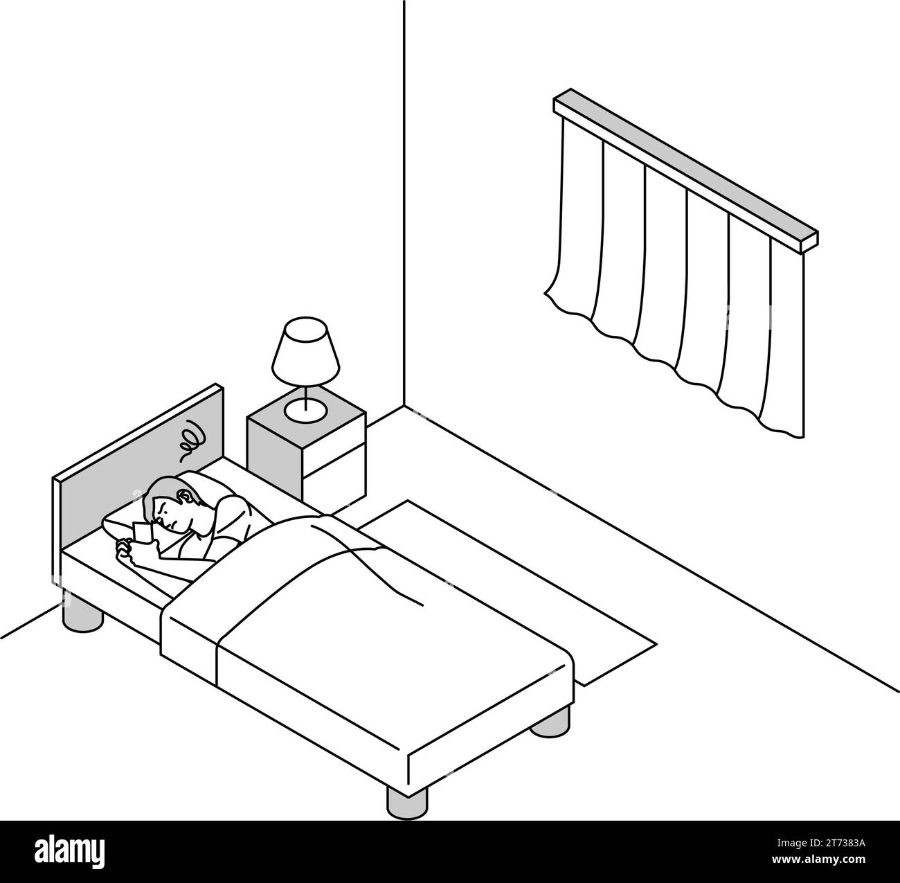 Noise problems in rental properties: People who cannot sleep at night due to ambient noise, Vector Illustration Stock Vector