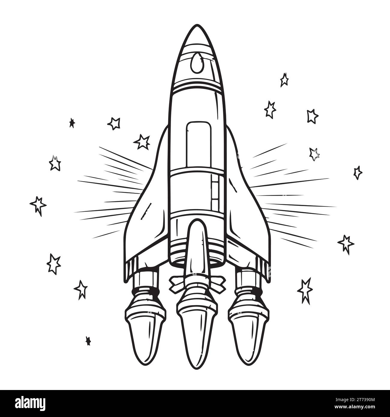 Retro rocket children sketch, hand drawn illustration Stock Vector