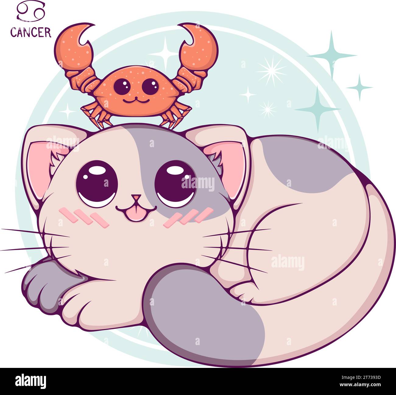 Cancer cute cartoon zodiac cat color Stock Vector Image & Art Alamy