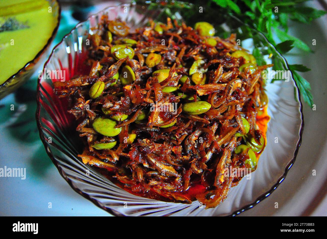 Chili Anchovies Sambal with Petai Stock Photo