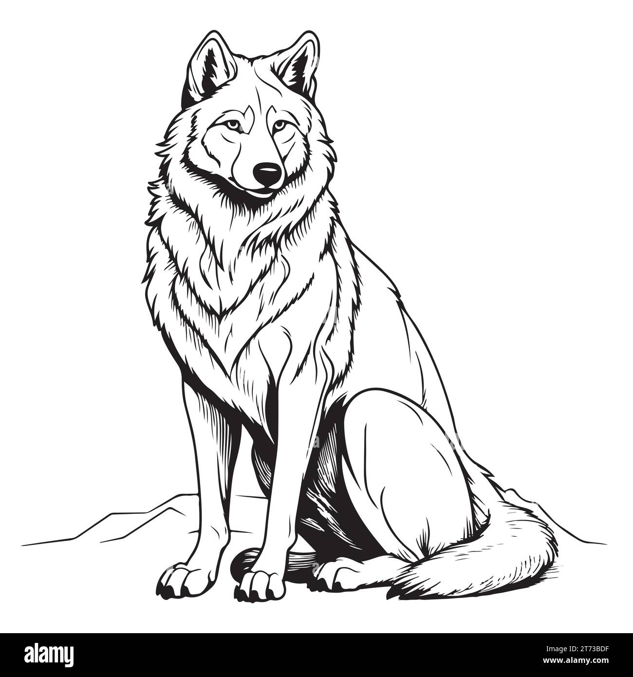 Wolf sitting sketch hand drawn in doodle style Vector illustration Stock Vector