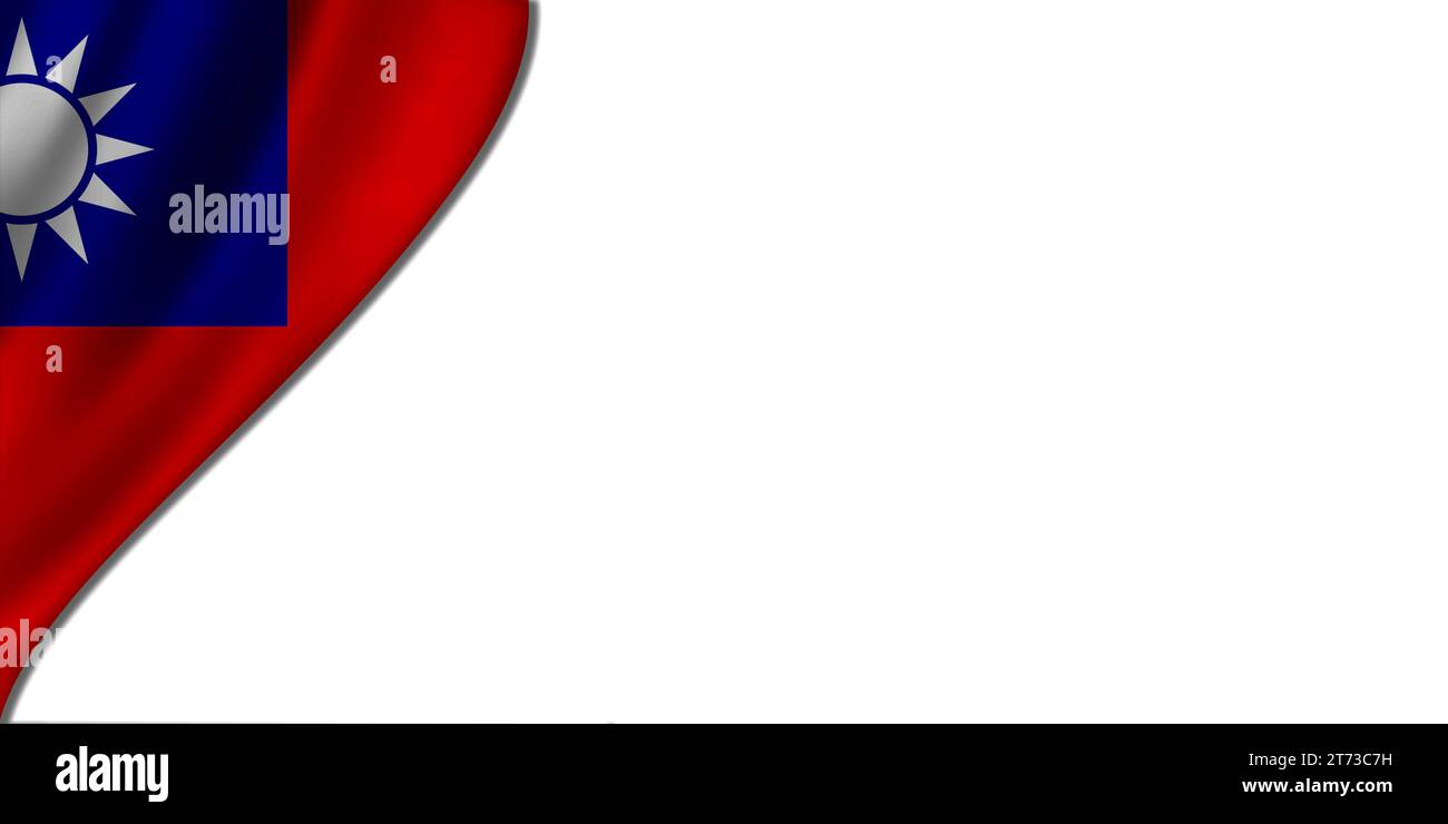 White background with Republic of Taiwan flag on the left. 3D illustration Stock Photo