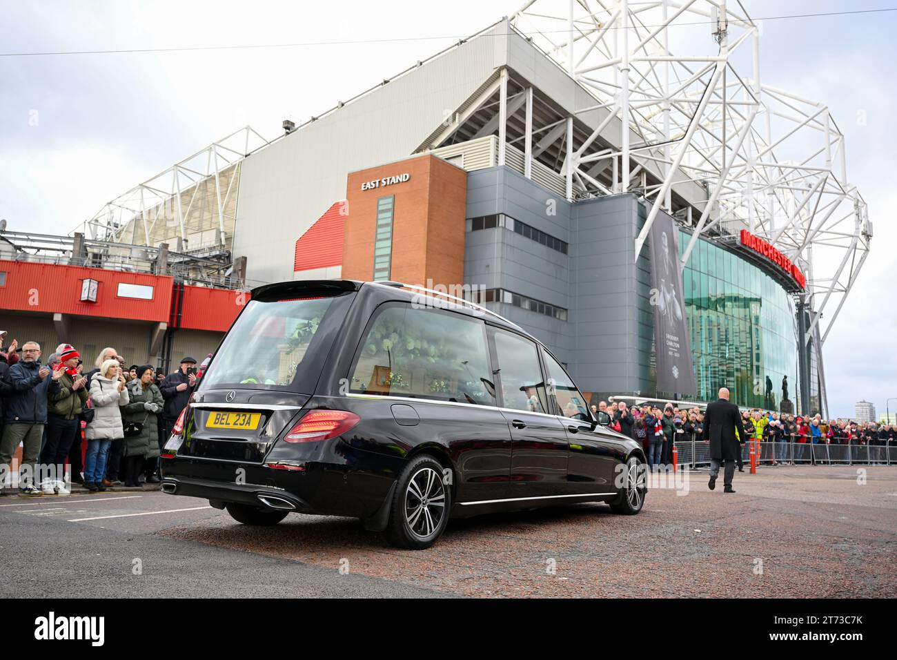 The funeral cortège of Sir Bobby Charlton passes by Old Trafford in ...